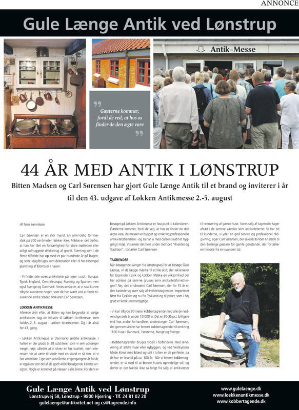 Portræt af Gule Længe Antik i Vendelbo-Posten den 4-7-2018.
